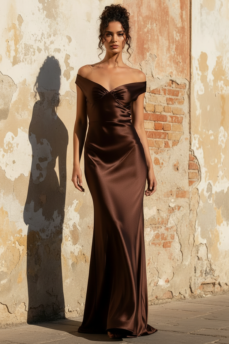 Mermaid Off Shoulder Sleeveless Open Back Pleated Satin Prom Dress