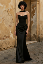 Mermaid Boat Neck Sleeveless Pleated Shawl Satin Prom Dress