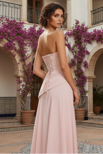 A-Line Boat Neck Sleeveless Pleated Lace Up Shawl Prom Dress