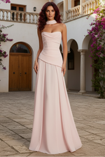 A-Line Boat Neck Sleeveless Pleated Lace Up Shawl Prom Dress