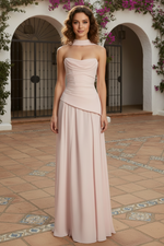 A-Line Boat Neck Sleeveless Pleated Lace Up Shawl Prom Dress