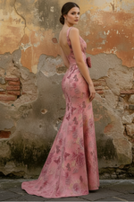 Sheath Square Neck Straps Sleeveless Flower Printer Prom Dress