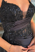 Sweetheart Spahetti Straps Sequins Appliques High Side Slit and Train Prom Dress