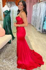 Boat Neck Sequins Appliques High Side Slit and Train Prom Dress