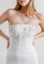 Strapless Court Train Low Back Trumpet Wedding Dresses with Appliques