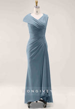 Asymmetrical Wedding Guest Dresses Cap Sleeves Pleated Maxi Mother of Bride Dresses