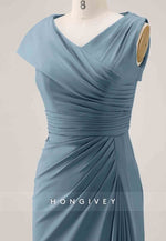 Asymmetrical Wedding Guest Dresses Cap Sleeves Pleated Maxi Mother of Bride Dresses