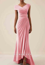 Asymmetrical Wedding Guest Dresses Cap Sleeves Pleated Maxi Mother of Bride Dresses