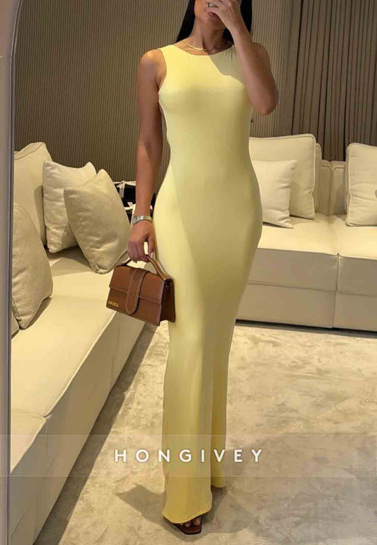 Open Back Sheath Simple Floor-Length Guest of Wedding Regular Straps Evening Gowns