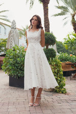 Square Neck Sleeveless A-Line Tea-Lenght Wedding Dress
