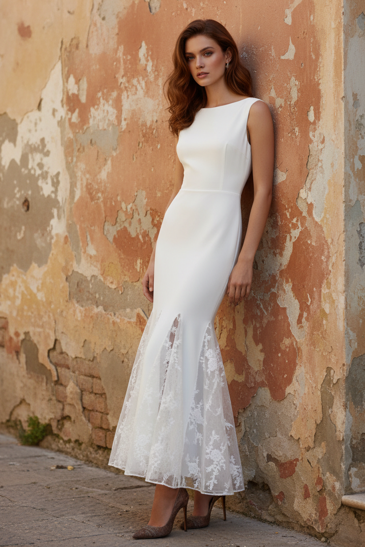 Lace Boat Neck Sleeveless Mermaid Ankle-Length Evening Dress