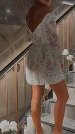 White Lace Bridal Dresses Long Sleeves Mini Wedding Gown