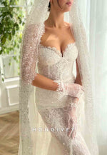 Sweetheart Lace Court Train Sleeveless Mermaid Wedding Dresses