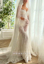 Sweetheart Lace Court Train Sleeveless Mermaid Wedding Dresses