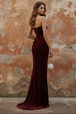 Wine Red 3D Flowers Velvet Strapless Sleeveless Mermaid Evening Dress