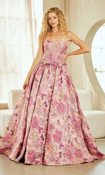 Bow A-Line Strapless Flowers Floral Print Sleeveless Prom Dress Floor-Length