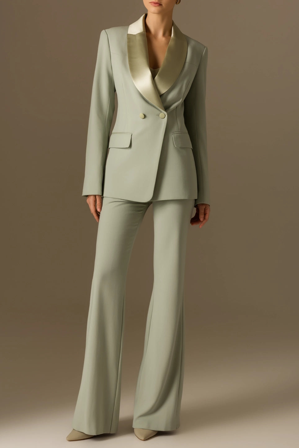 Work Formal Blazer Suit Set Light Green Long Sleeve Pants Set