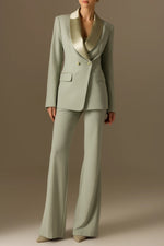 Work Formal Blazer Suit Set Light Green Long Sleeve Pants Set