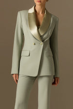 Work Formal Blazer Suit Set Light Green Long Sleeve Pants Set