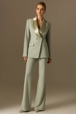 Work Formal Blazer Suit Set Light Green Long Sleeve Pants Set