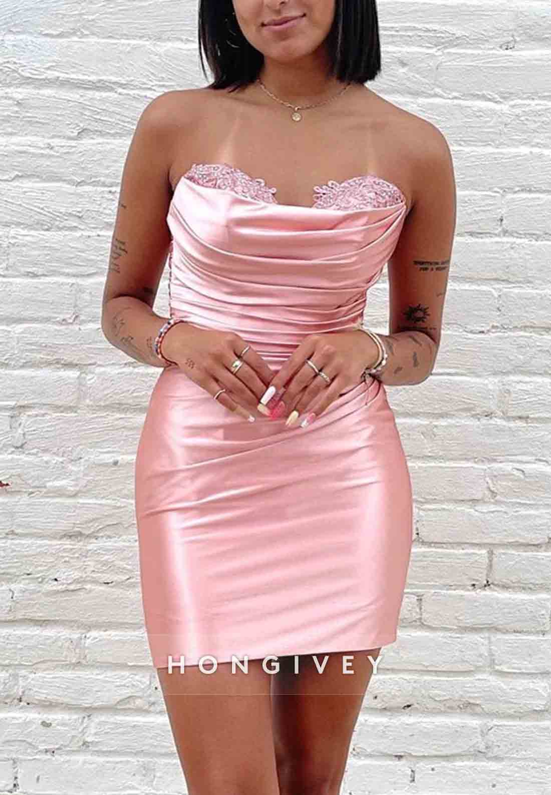 Sweetheart Lace Sweetheart Satin Mini Homecoming Dresses with Ruched