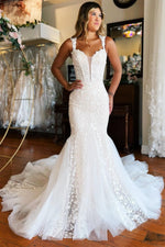 Elegant Sweetheart Straps Mermaid Wedding Dresses Sleeveless Open Back With Appliques Lace