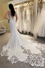 Charming V-Neck Satin Spaghetti-Straps Wedding Dresses Sleeveless Mermaid Open Back With Appliques Lace