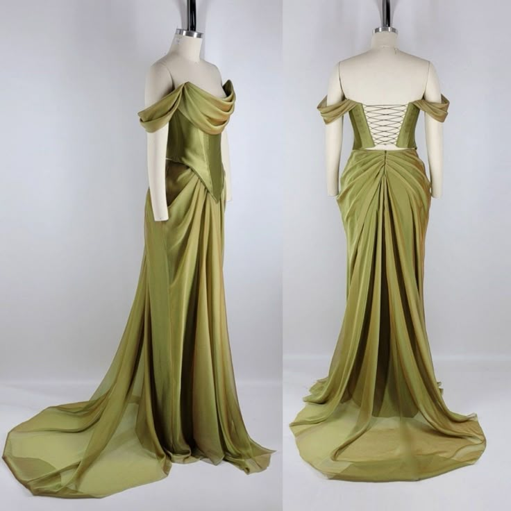 Elegant Green Satin Pleated Party Dress Off The Shoulder Mermaid Evening Dress