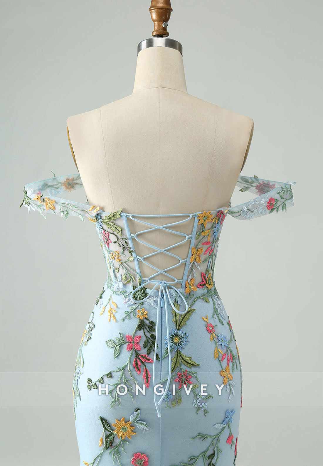 Sheath Tie Back Shoulder Flower Short Homecoming Dress with Embroidery Flowers