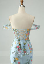 Sheath Tie Back Shoulder Flower Short Homecoming Dress with Embroidery Flowers