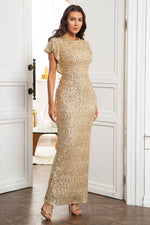 Golden Flutter Sleeves Sequins Mother of the Bride Dress