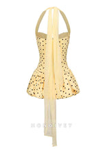 Yellow Halter Neck Spotted Ruched Sweetheart A-Line Mini Homecoming Dress
