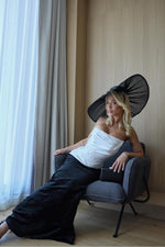 White And Black Strapless Sleeveless Long Mermaid Prom Dress With Pleated