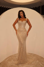 Sweetheart Straps Sleeveless Mermaid Prom Dress Long With Sequins Beads