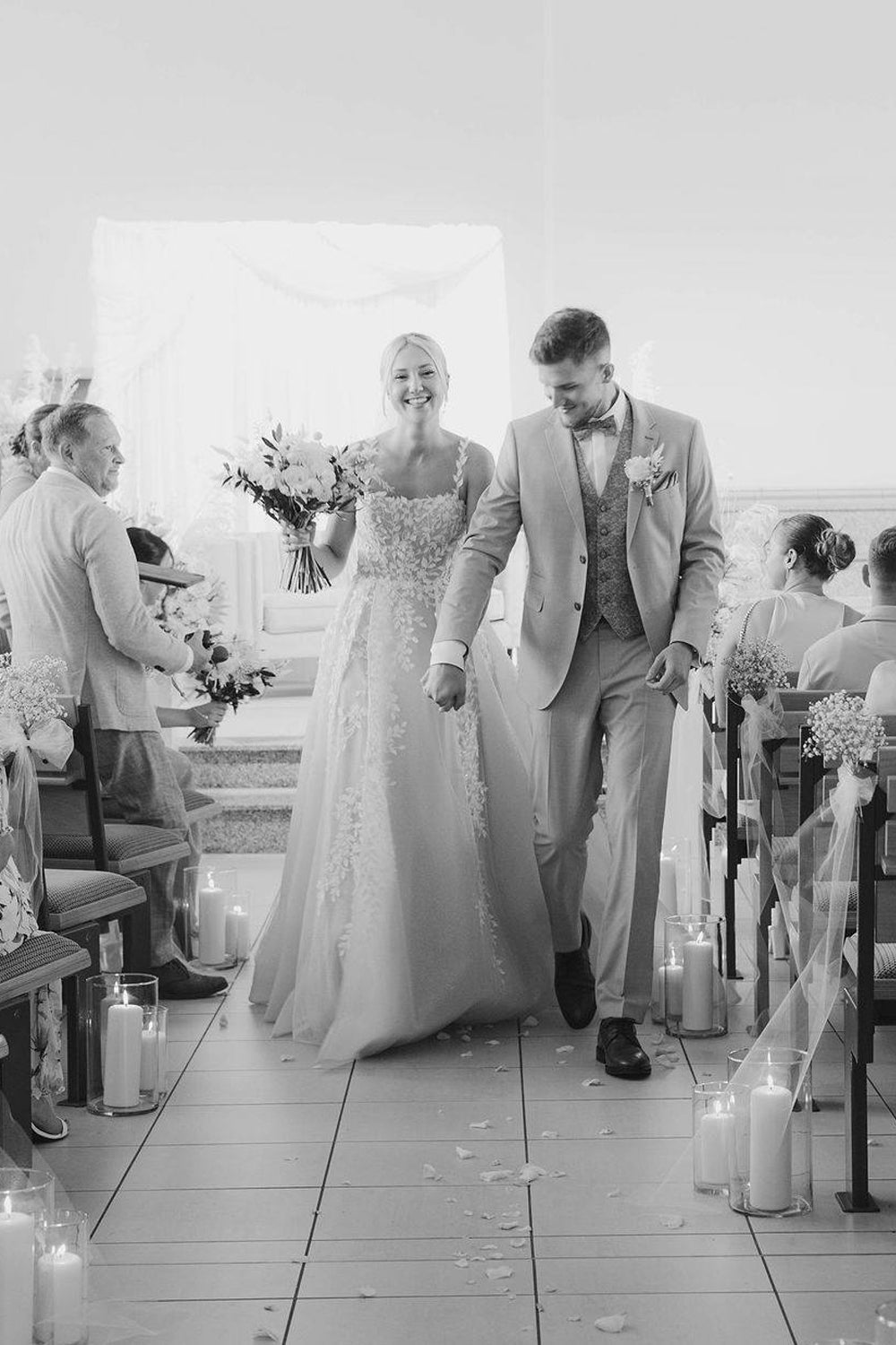 A Line Boat Neck Satin Long Wedding Dress with Appliques