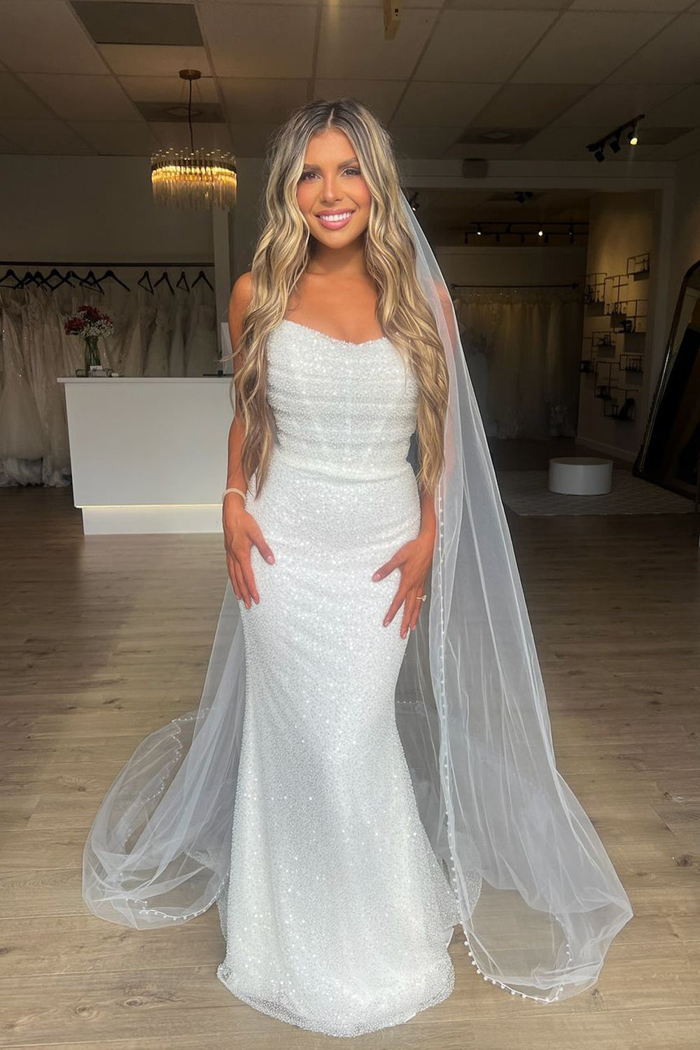 Mermaid Beading Sequins Sweetheart Long Wedding Dresses