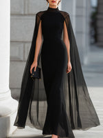 Mooyius High Neck Sheer Capelet Mermaid Evening Dress