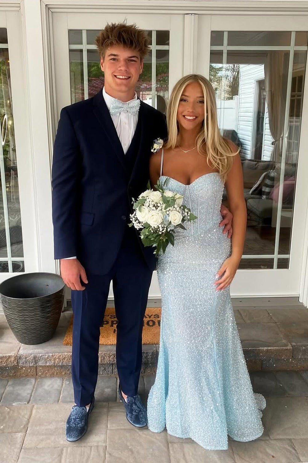 Charming Mermaid Sweetheart Light Blue Sequins Prom Dress