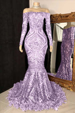 Hidais Long Sleeves Strapless Mermaid Prom Dress Sequins Burgundy With Feather