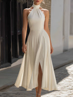 Halter-Neck Draped A-Line Midi Dress