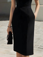Asymmetric Off-Shoulder Structured Midi Dress