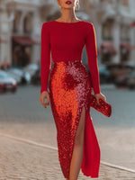 Radiant Red Two-Tone Sequin Midi Dress