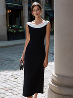 Contrast Neck Sleeveless Column Midi Dress