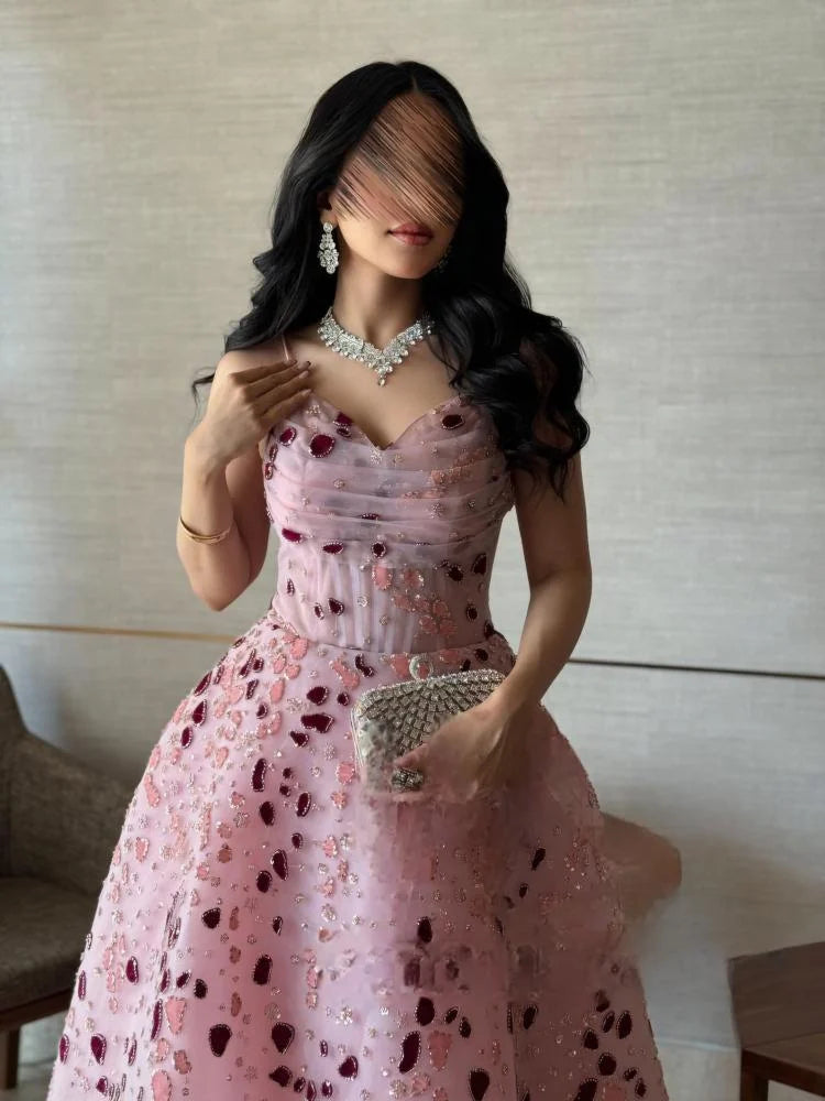 Fashion Spaghetti Straps Pink Sleeveless Sequins Sparkle Prom Dress