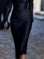Midnight Satin Drape Dress