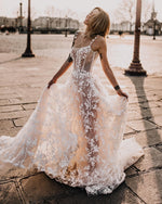 Boho A Line Scoop Neck Lace Beach Wedding Dresses