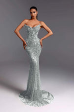 Hidais Strapless Sleeveless Long Mermaid Prom Dress With Beading Sequins
