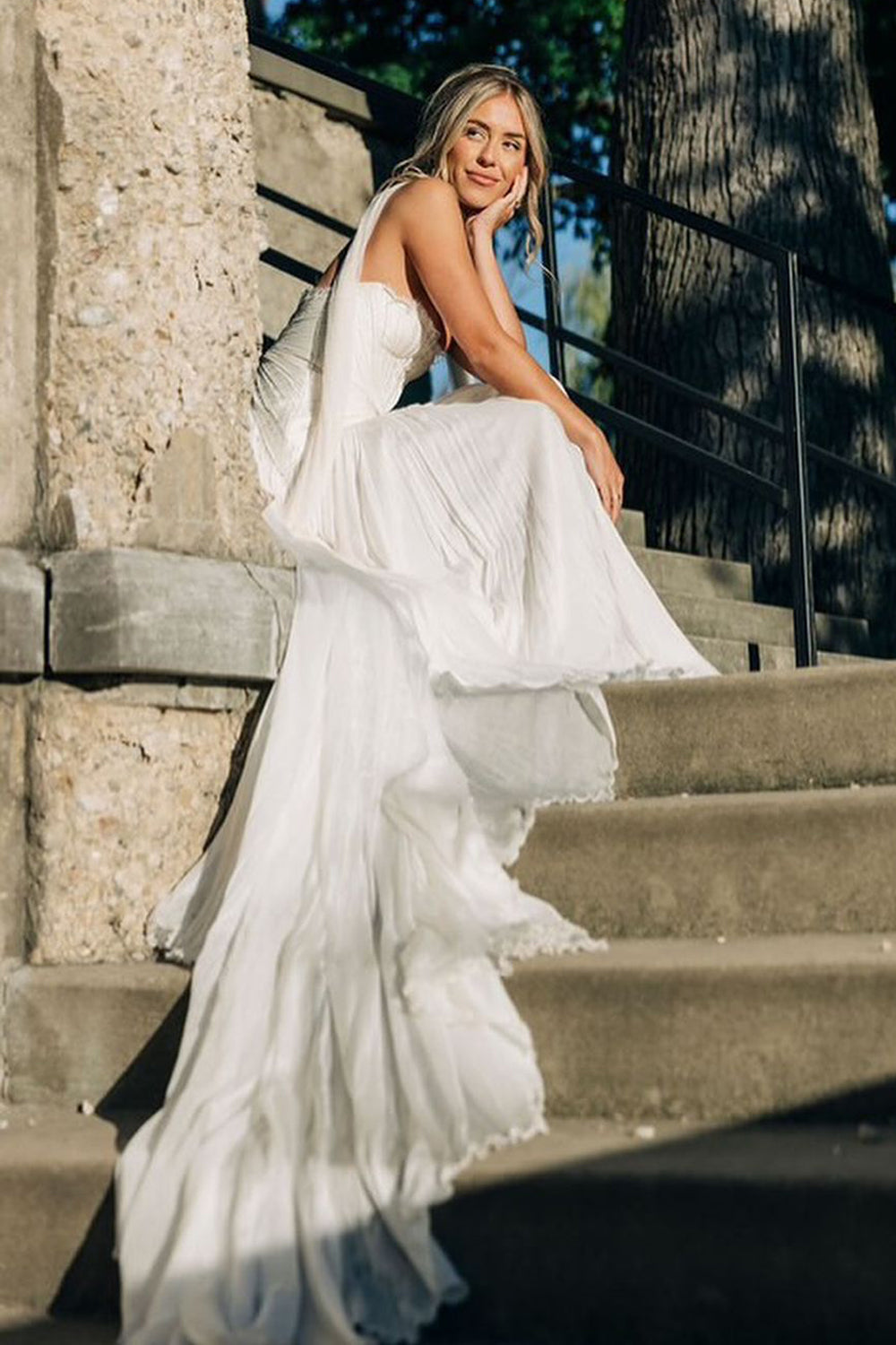 Bohemian Sheath Ruffled Chiffon Long Wedding Dresses