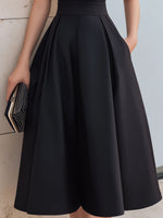 High-Neck Lace Bodice A-Line Midi Dress