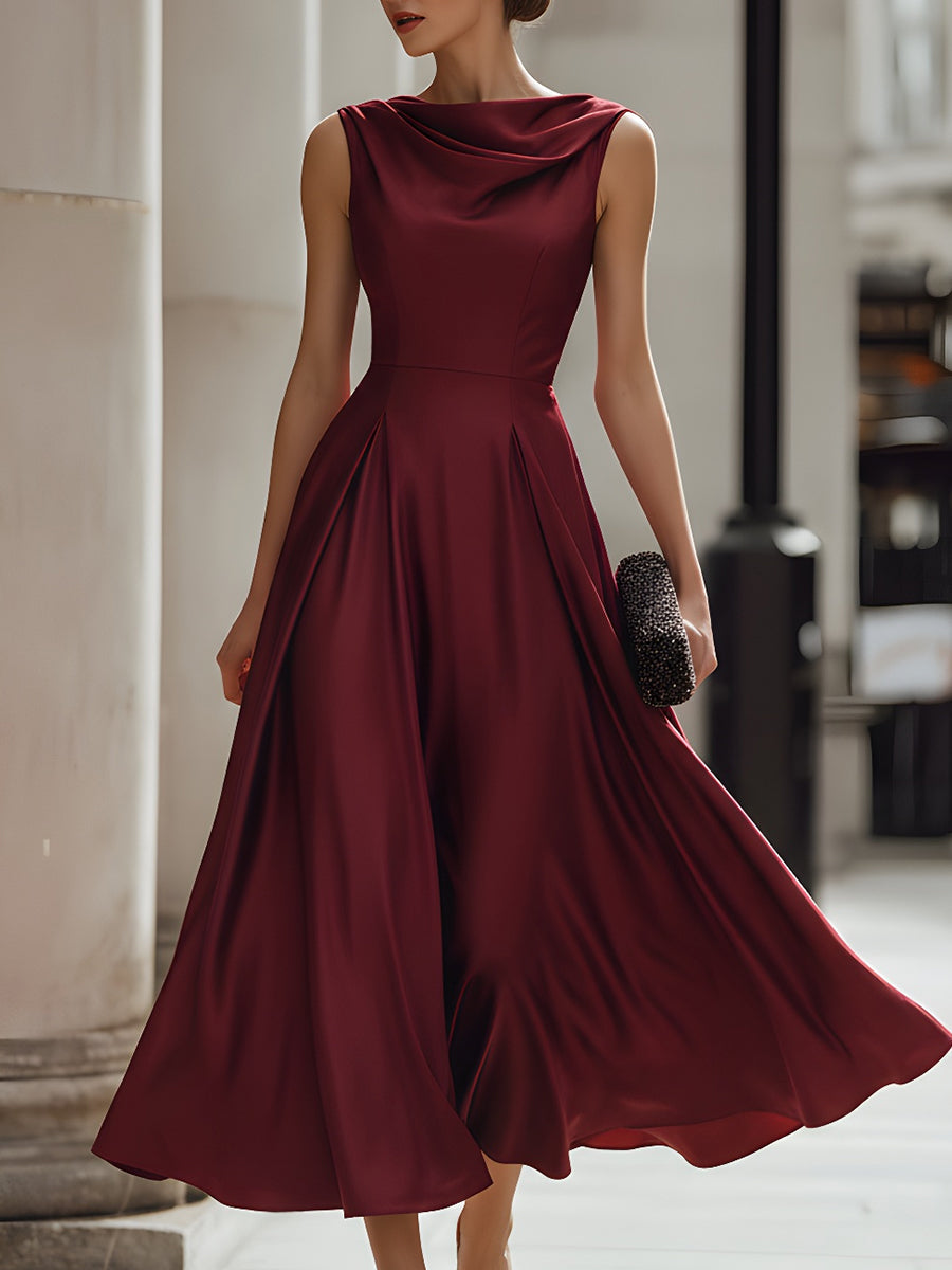 Draped Sleeveless Midi Dress With Defined Waist
